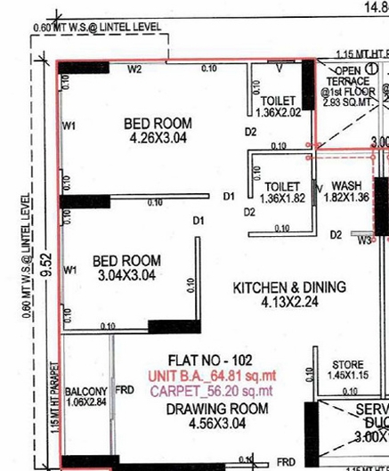2 BHK Flat floor plan
