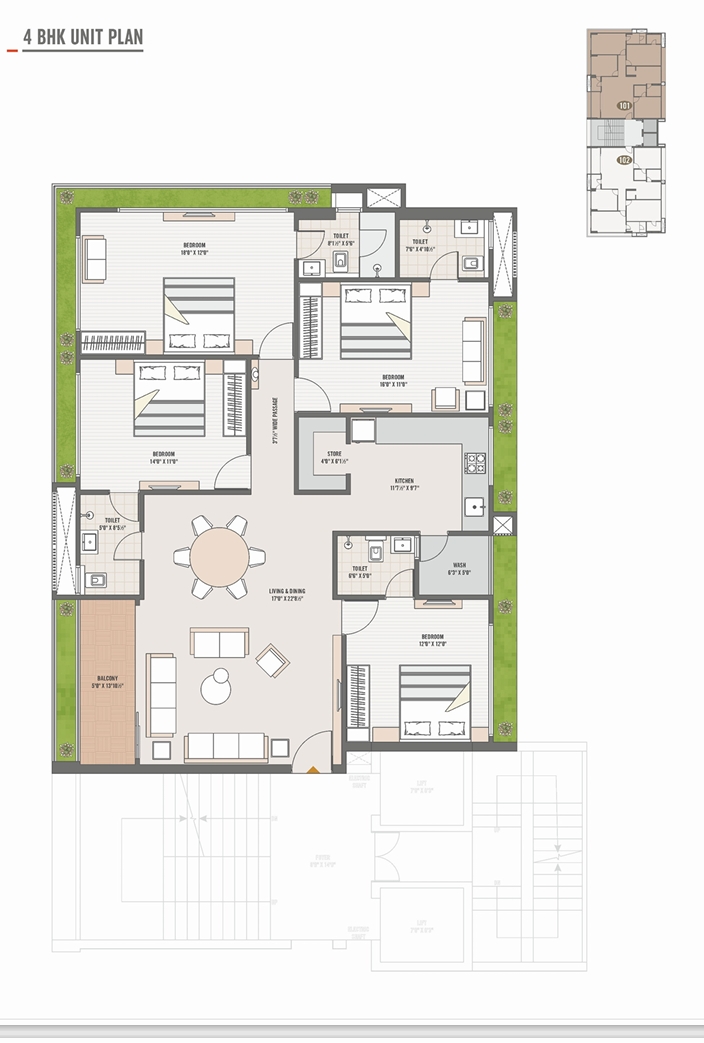 4 BHK Flat floor plan
