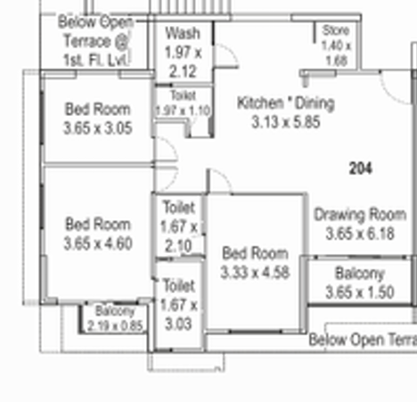 3 BHK Flat floor plan
