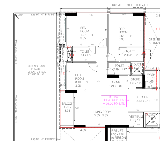 3 BHK Flat floor plan