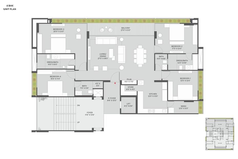 4 BHK Flat floor plan