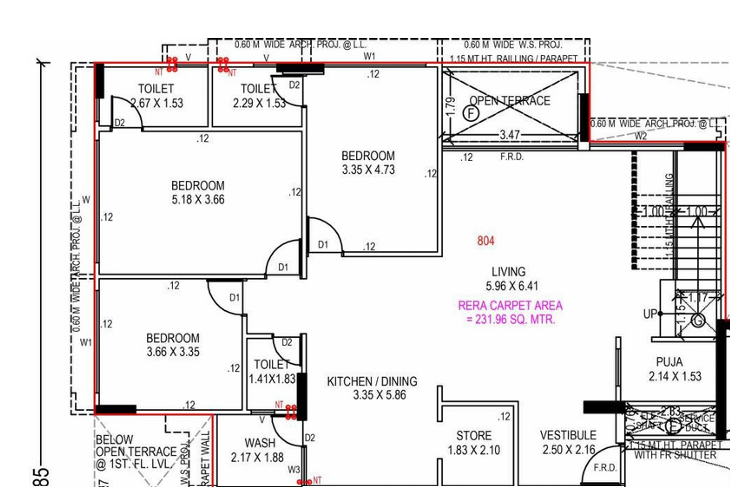3 BHK Flat floor plan
