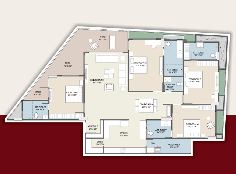 4 BHK Flat floor plan