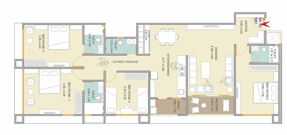 4 BHK Flat floor plan
