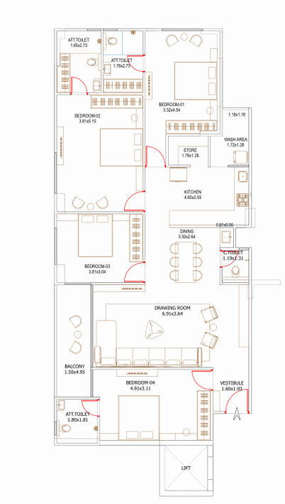 4 BHK Flat floor plan