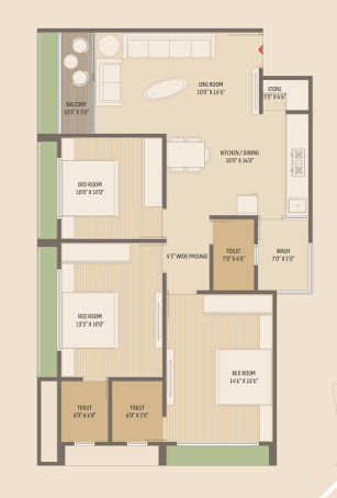 3 BHK Flat floor plan