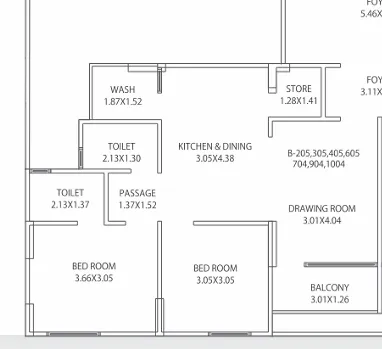2 BHK Flat floor plan