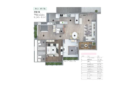 3 BHK Flat floor plan