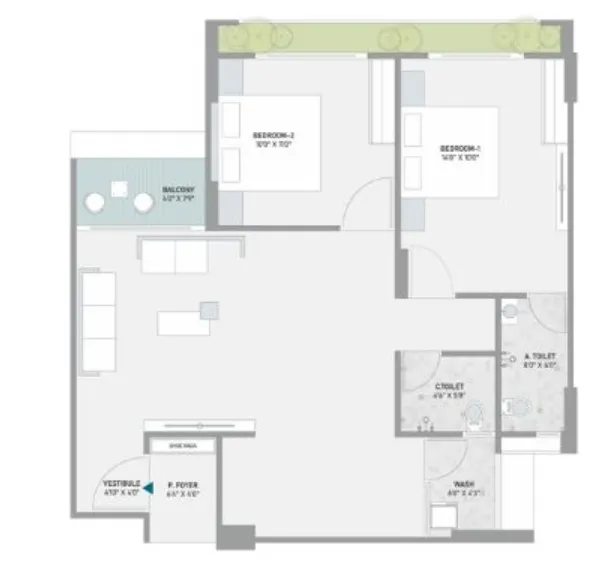 2 BHK Flat floor plan