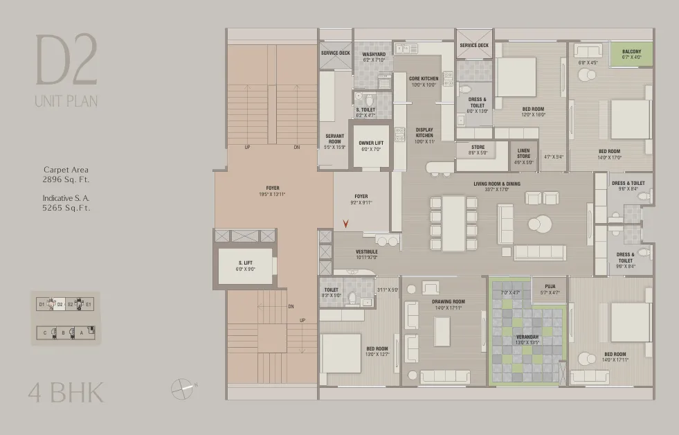 4 BHK Flat floor plan