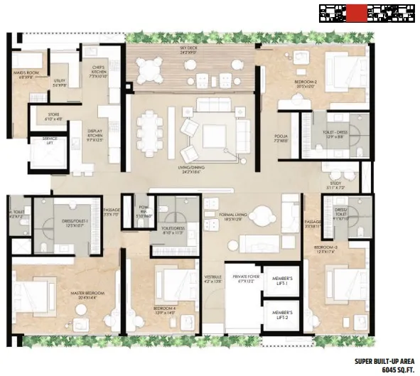 4 BHK Flat floor plan