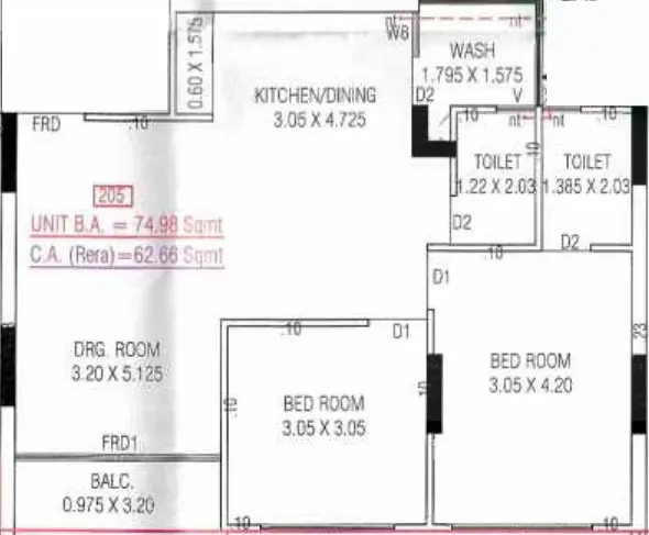 2 BHK Flat floor plan