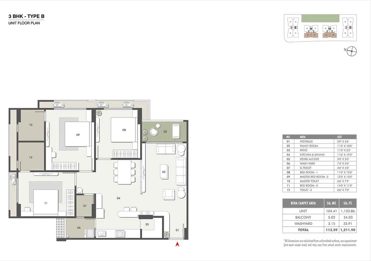 3 BHK Flat floor plan