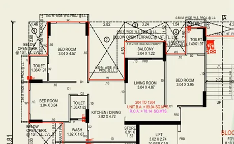 3 BHK Flat floor plan