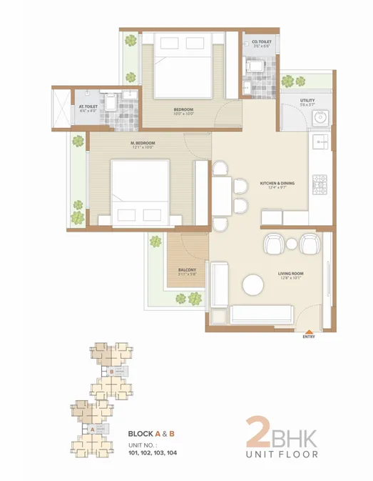 2 BHK Flat floor plan