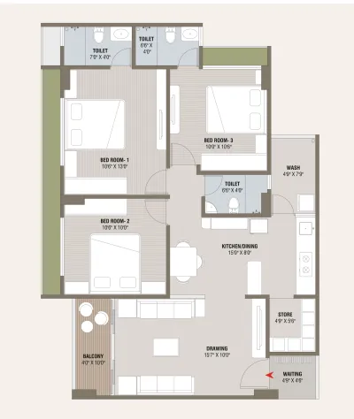 3 BHK Flat floor plan