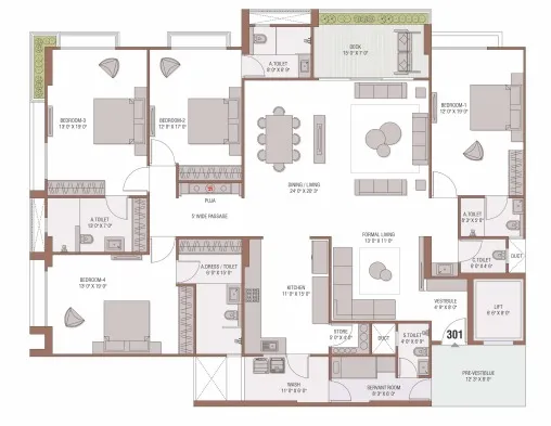 4 BHK Flat floor plan