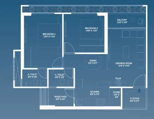 2 BHK Flat floor plan