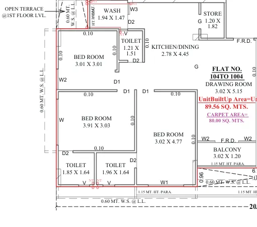 3 BHK Flat floor plan