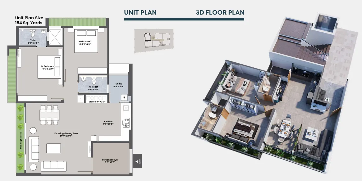 2 BHK Flat floor plan