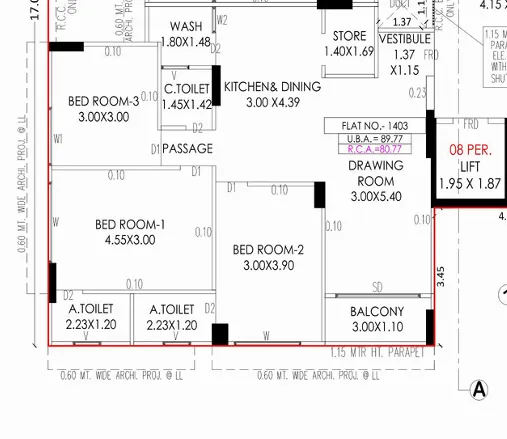 3 BHK Flat floor plan