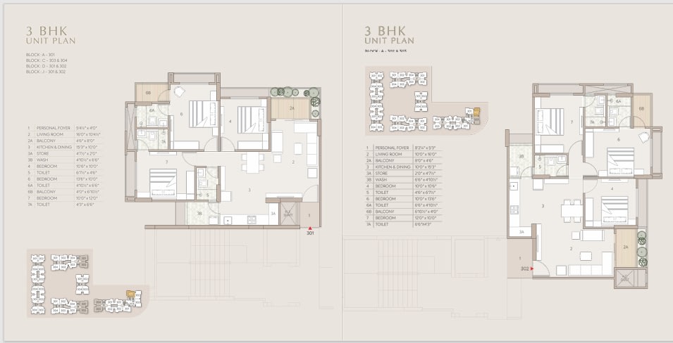 3 BHK Flat floor plan