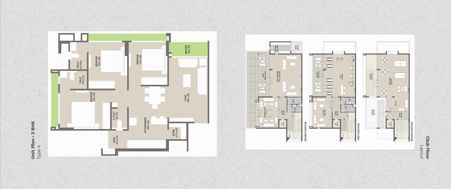 3 BHK Flat floor plan