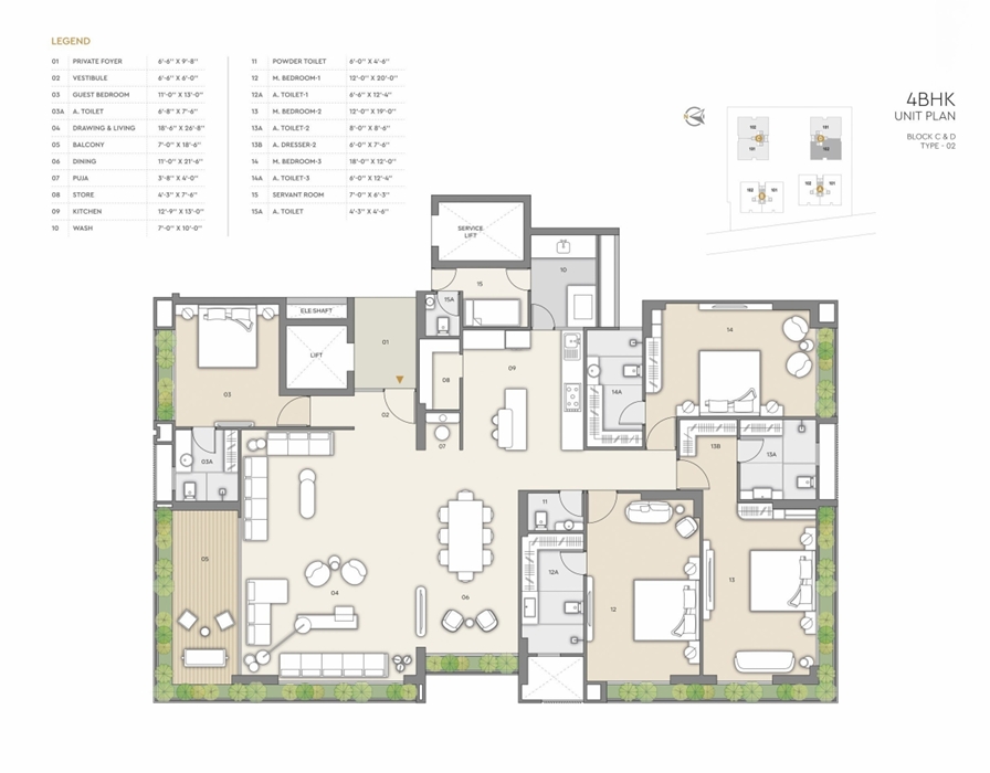 4 BHK Flat floor plan