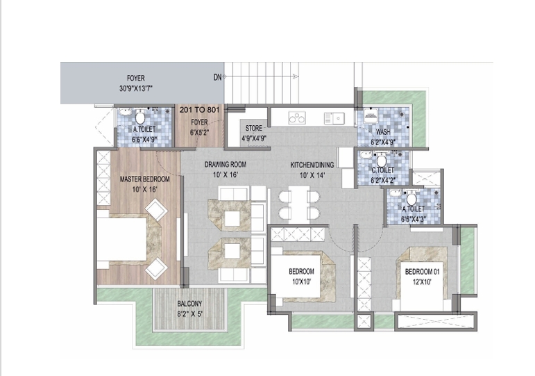 3 BHK Flat floor plan
