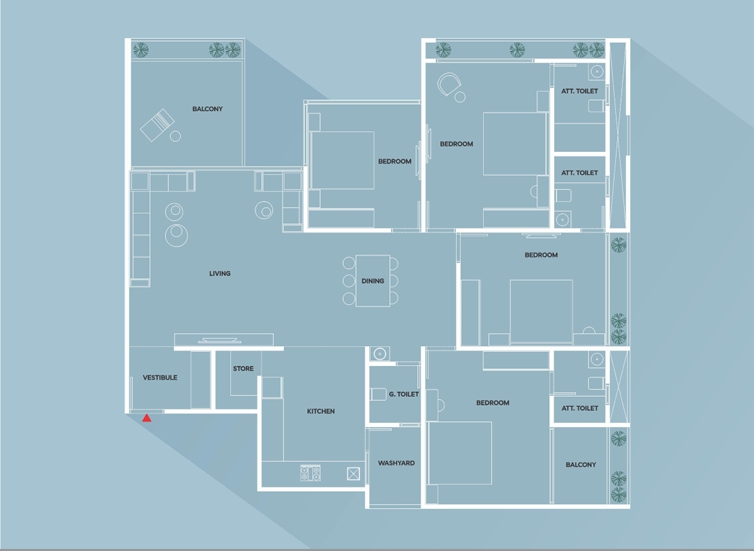 3 BHK Flat floor plan