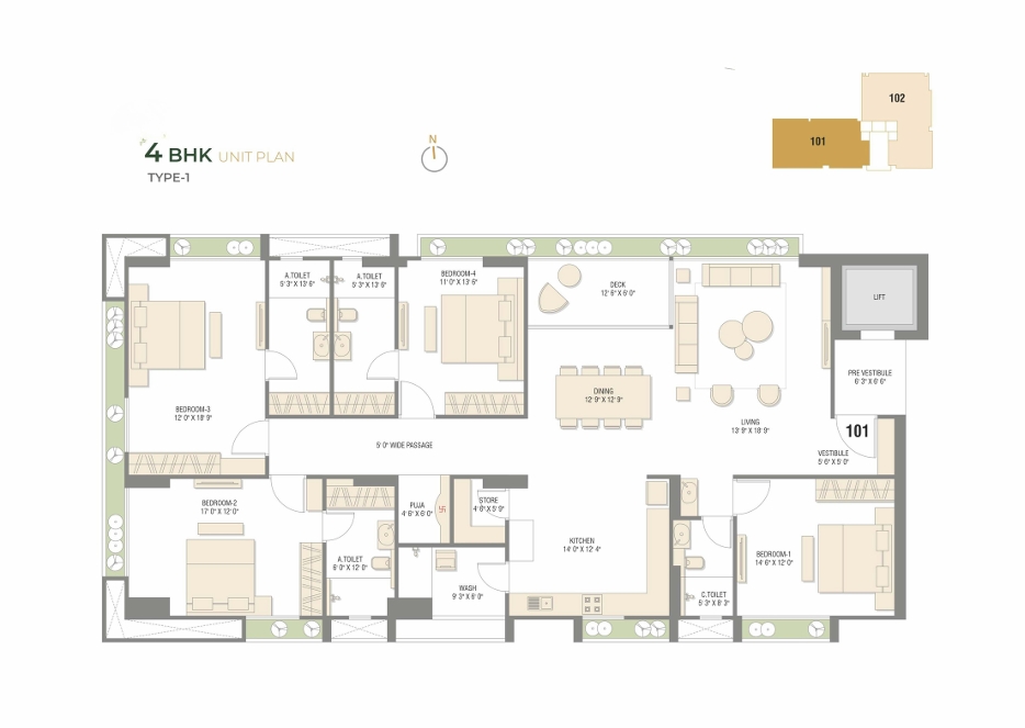 4 BHK Flat floor plan