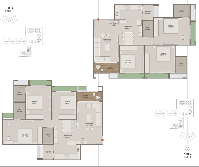 3 BHK Flat floor plan
