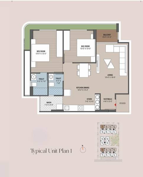 2 BHK Flat floor plan
