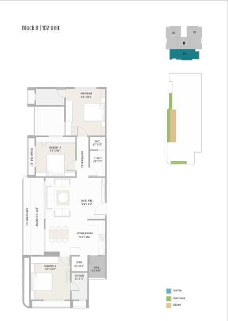 3 BHK Flat floor plan
