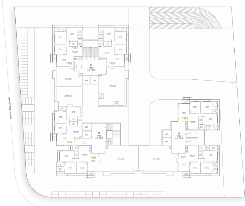 3 BHK Flat floor plan