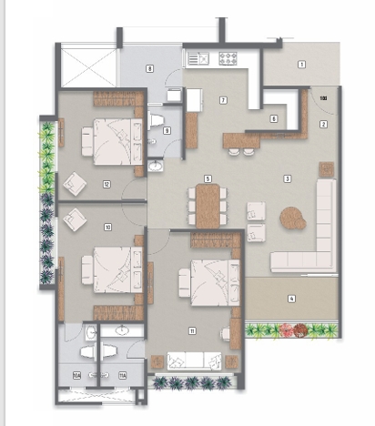 3 BHK Flat floor plan