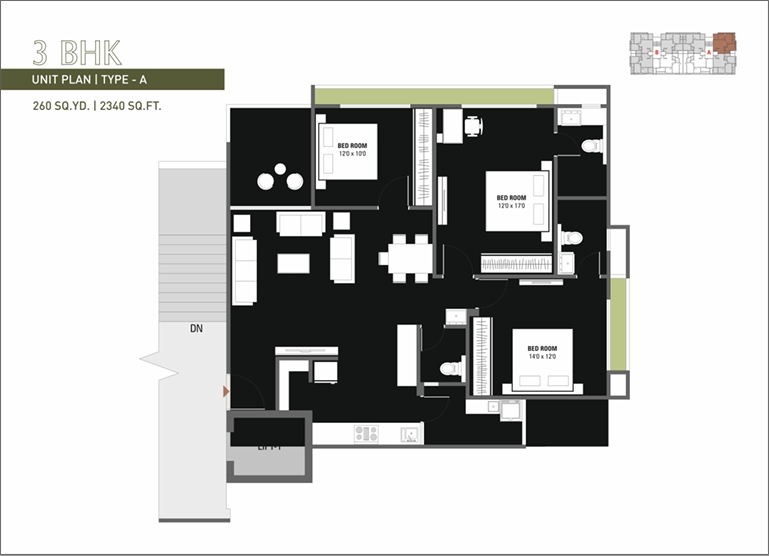 3 BHK Flat floor plan
