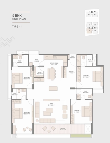 4 BHK Flat floor plan