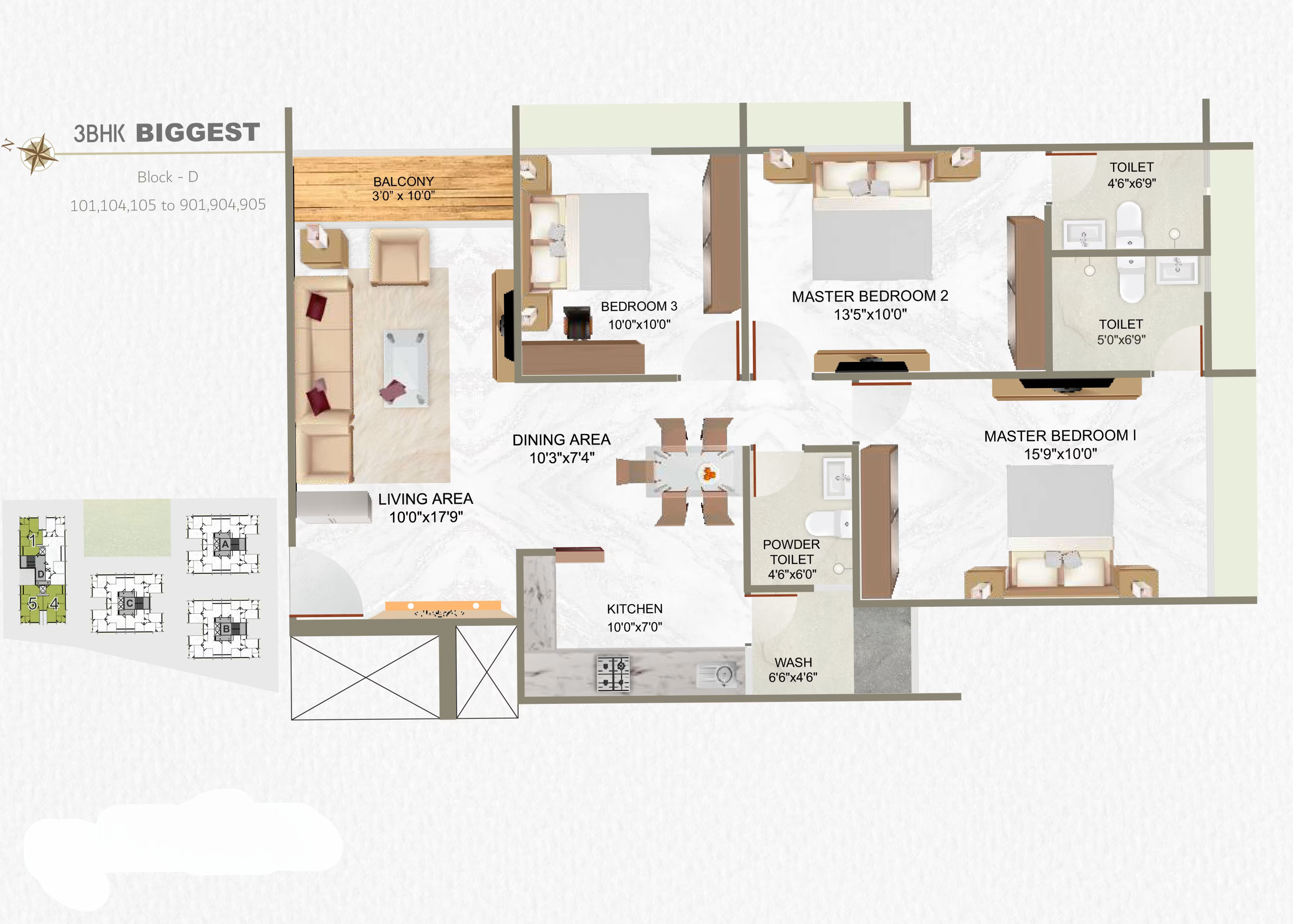 3 BHK Flat floor plan