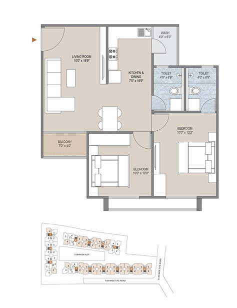 2 BHK Flat floor plan