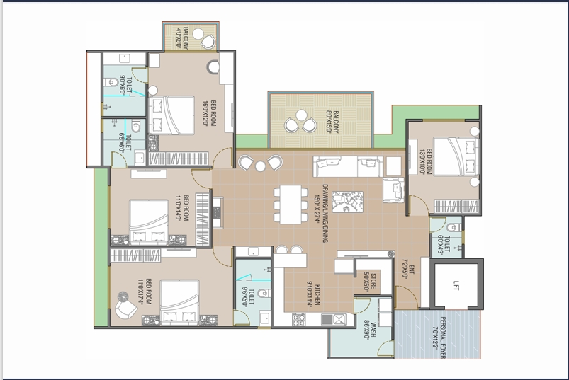 4 BHK Flat floor plan
