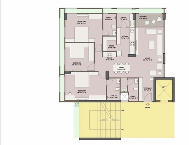 3 BHK Flat floor plan