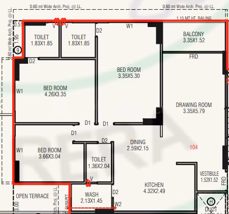 3 BHK Flat floor plan
