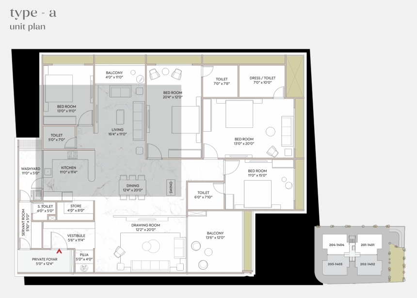 4 BHK Flat floor plan