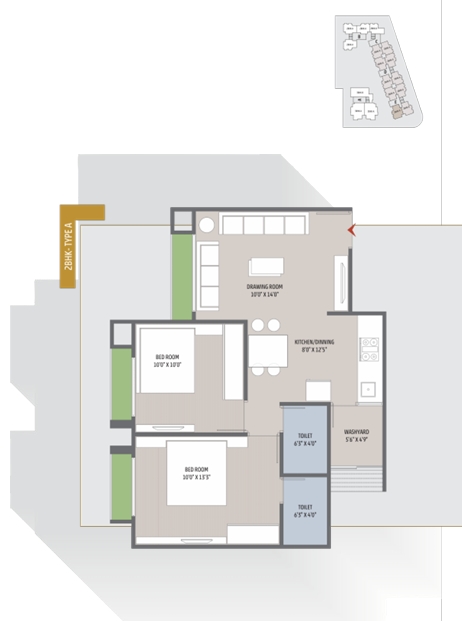 2 BHK Flat floor plan
