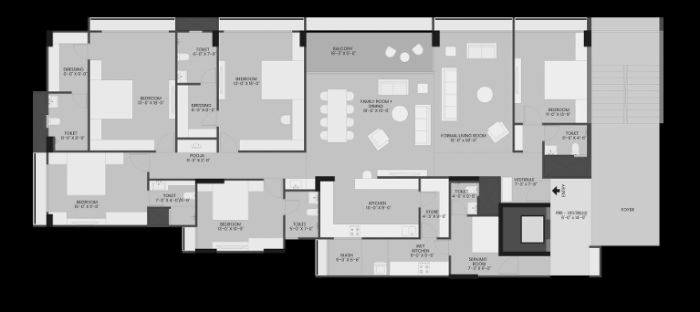 5 BHK Flat floor plan
