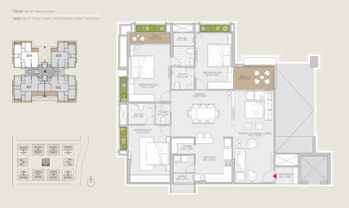 3 BHK Flat floor plan