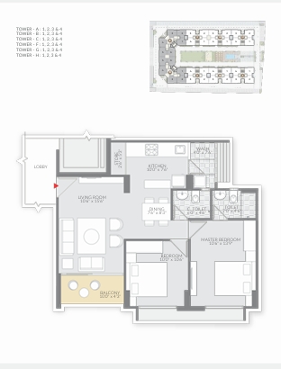 2 BHK Flat floor plan