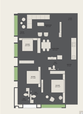 3 BHK Flat floor plan