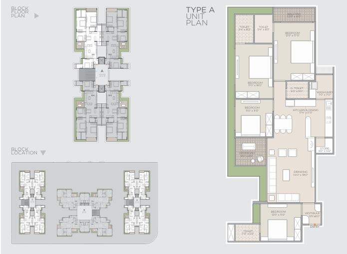 4 BHK Flat floor plan